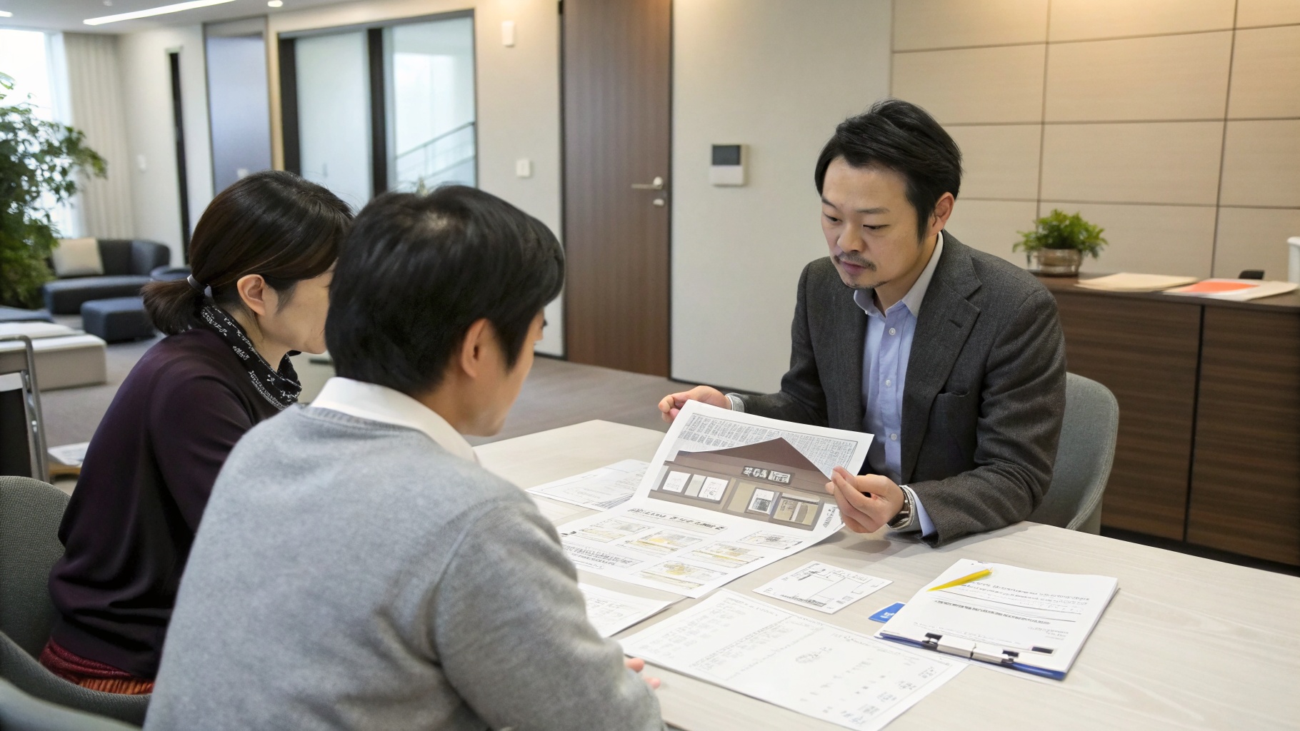 不動産会社でリースバックの相談をしているイメージ