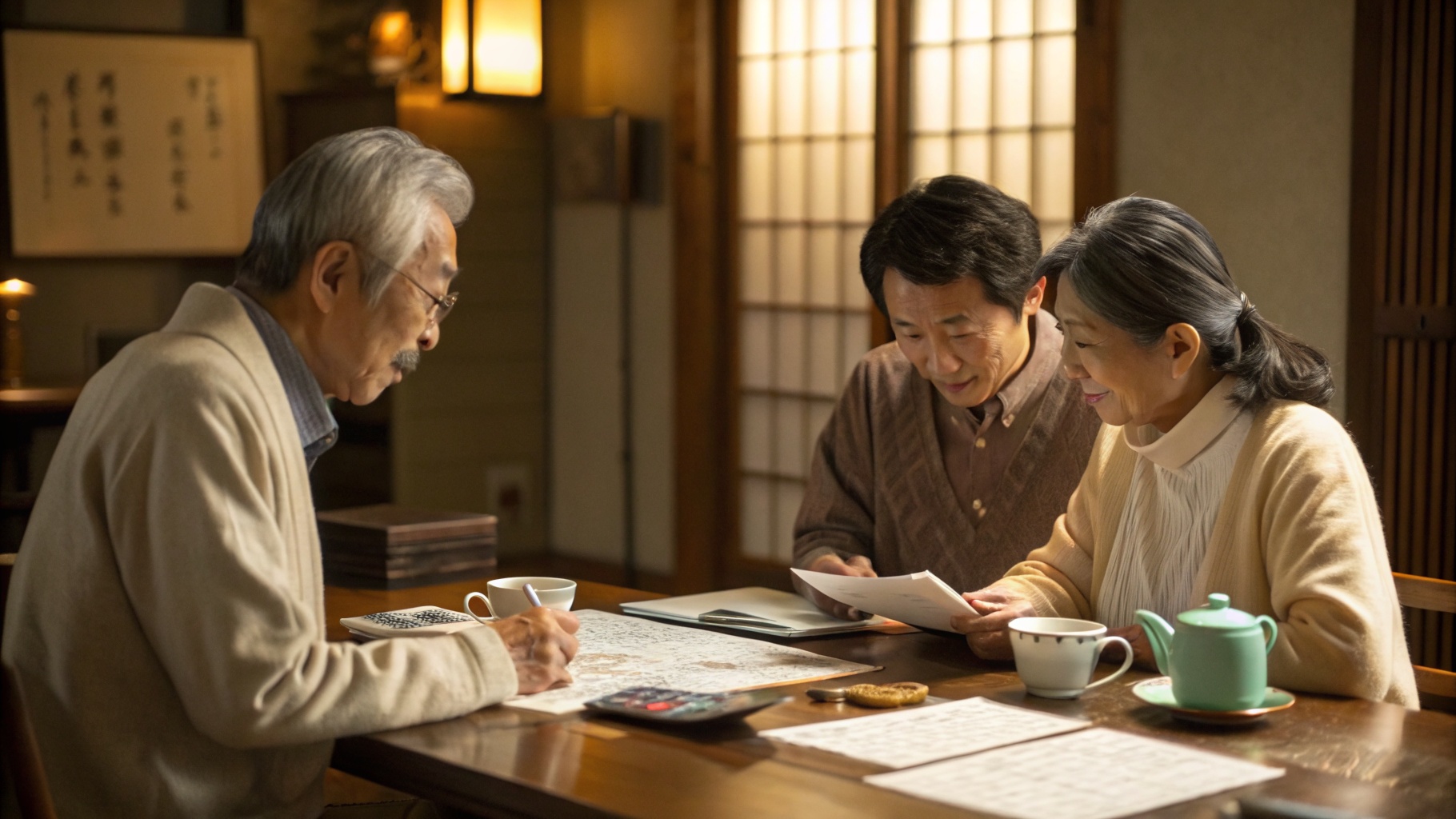 リースバックを家族で相談しているイメージ（資金計画）